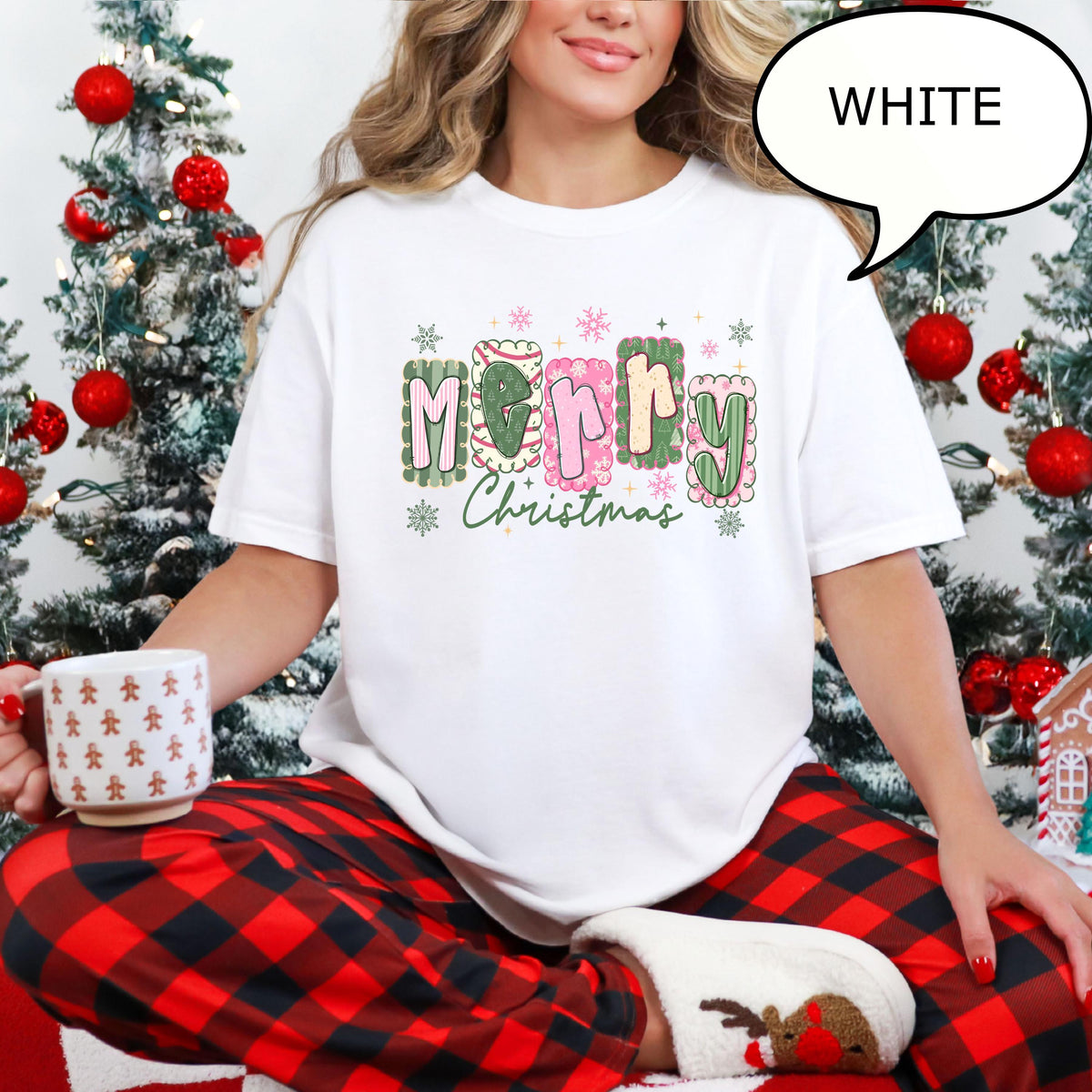 Merry Christmas T-Shirt, Watercolor Christmas Shirt, Casual Crew Neck Holiday Shirt For Women，Trendy Christmas Shirt