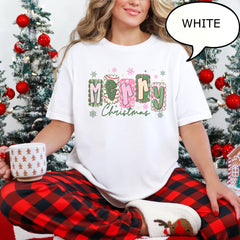 Merry Christmas T-Shirt, Watercolor Christmas Shirt, Casual Crew Neck Holiday Shirt For Women，Trendy Christmas Shirt