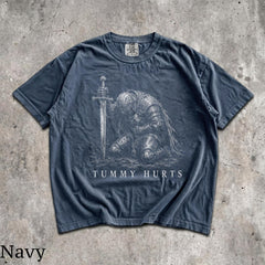 Tummy Hurts Knight Shirt, Funny Dark Fantasy Graphic Tee, Ironic Meme T-Shirt, Gamer Girl Gift, Retro Elden Knight Top, Comfort Colors Tee