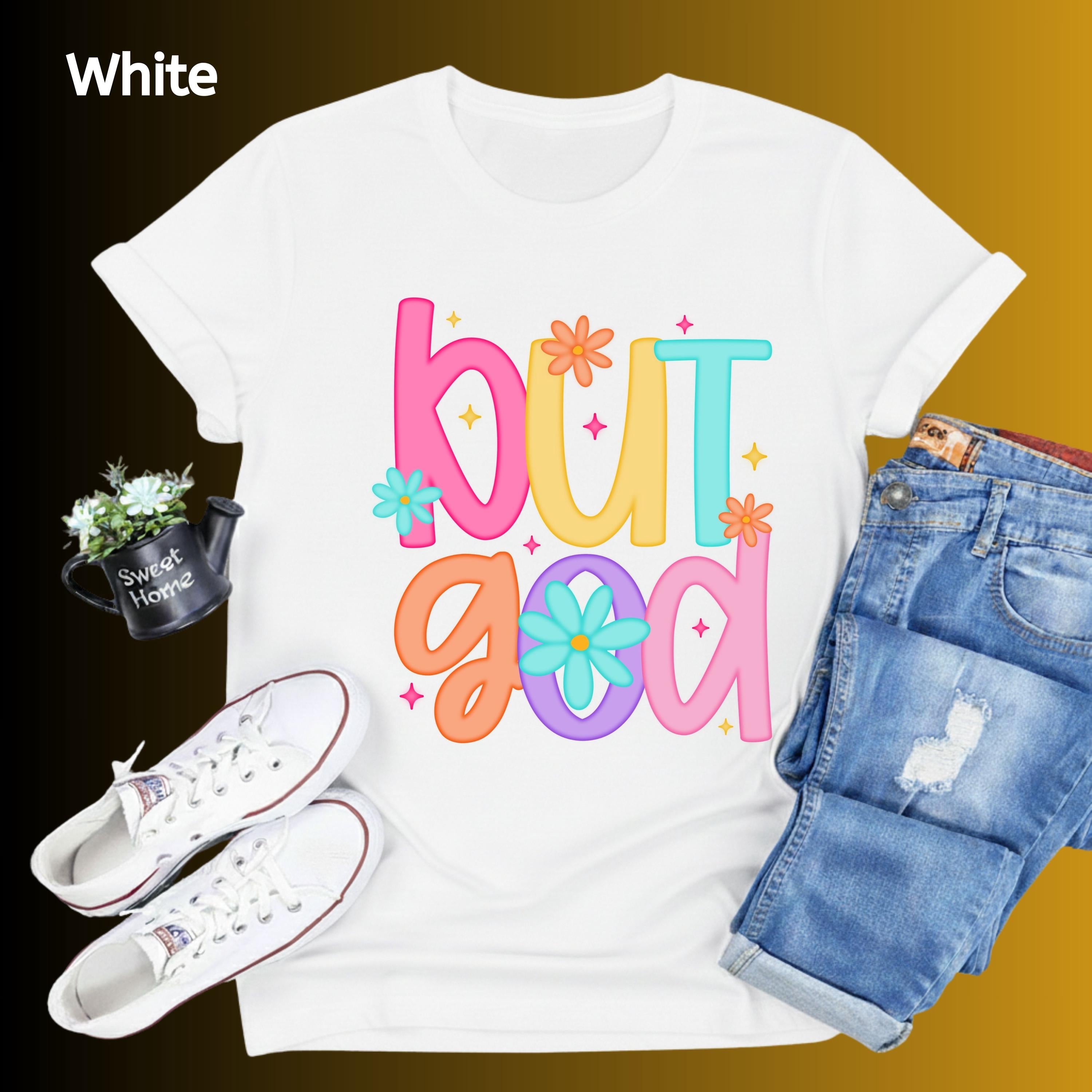 But God Retro Christian T-Shirt，Faith Graphic Tee, Religious Clothing for Women