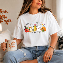 Halloween Teacher Shirt, Spooky Teacher Tee, Fall Teaching Crewneck Short Sleeve Tshirt，Women Halloween Tshirt For Teacher