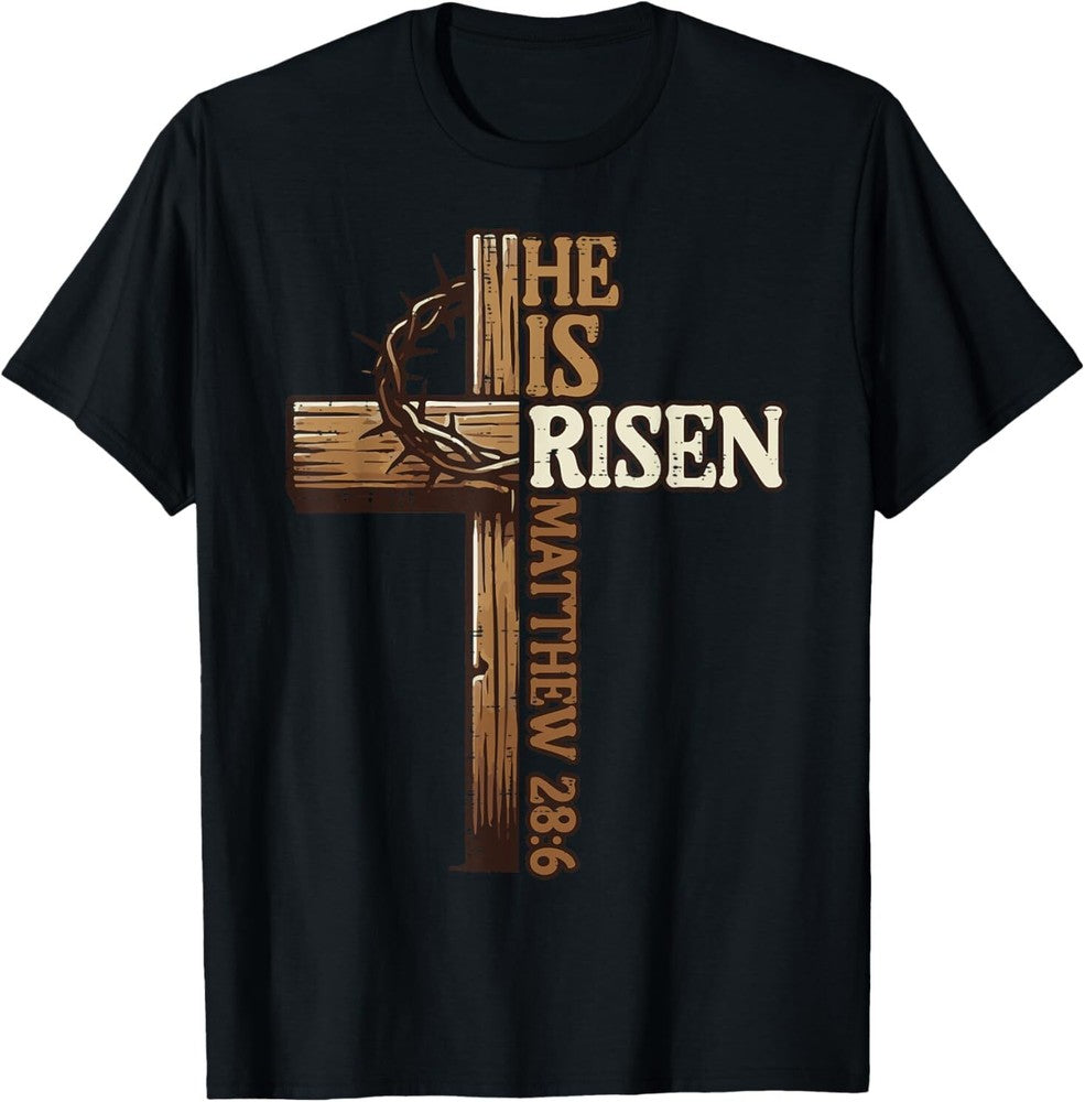 Easter Cross He Is Risen Jesus Christian Men Women T-Shirt