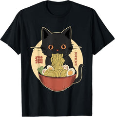 Cat Ramen Funny Graphic Tees Japanese Kawaii Cat Anime T-Shirt