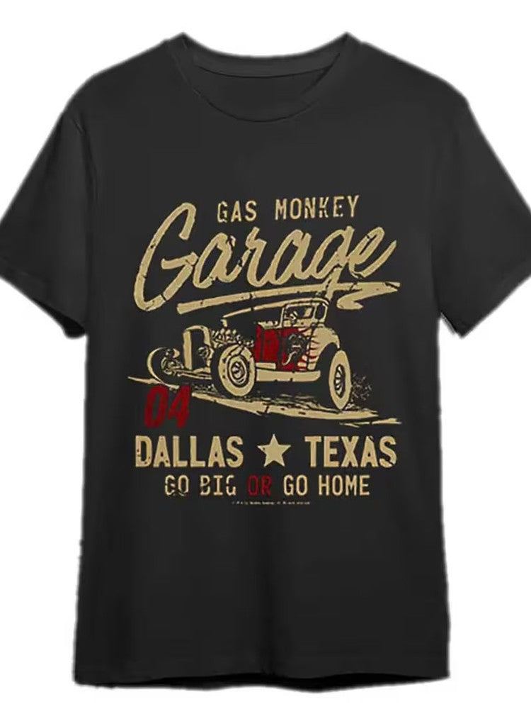 Casual Mens T shirt Funny Graphic Print Short Sleeve Tee Hot Rod Car & 'GO BIG OR GO HOME’ T Shirt