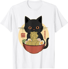 Cat Ramen Funny Graphic Tees Japanese Kawaii Cat Anime T-Shirt