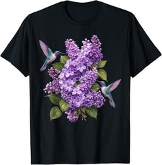 Hummingbird Lilac Floral Purple Flowers Botanical Garden T-Shirt