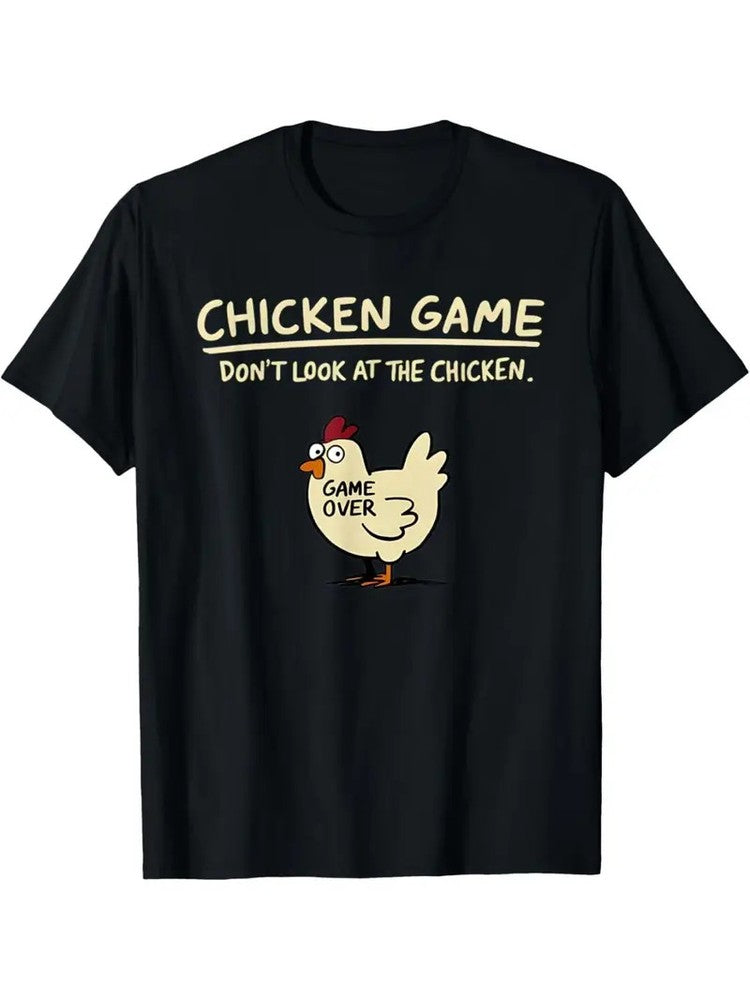 Funny 'Chicken Game' Graphics T shirt Cotton Print Mens T Shirt Round Neck Short Sleeve Tees Tops