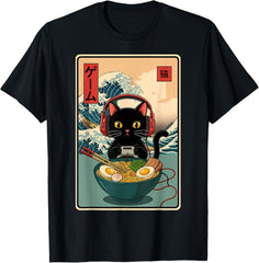 Kawaii Gamer Cat Ramen Retro Japanese Funny Cat Gaming T-Shirt unisex T-Shirt