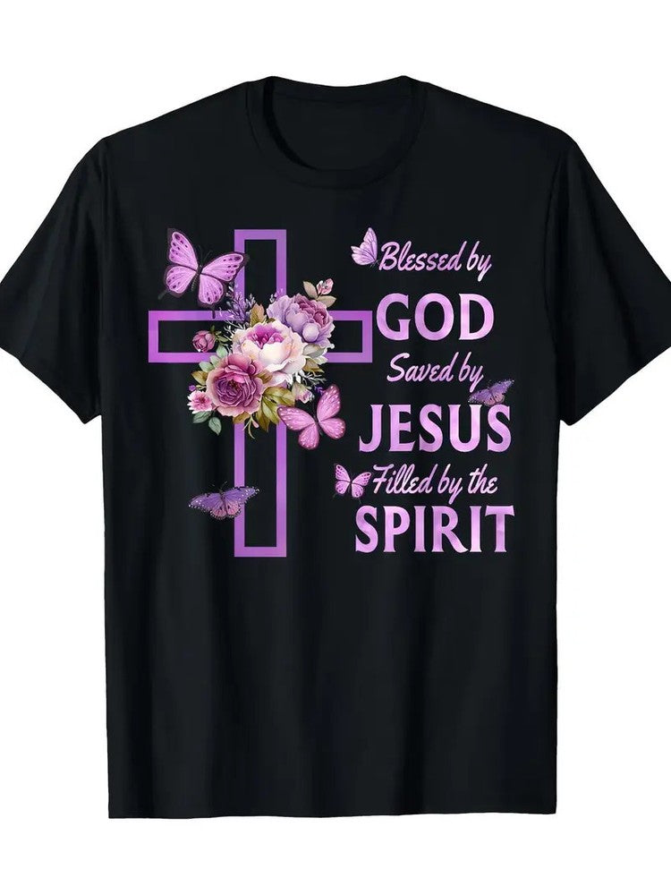 Inspirational "Blessed By God, Saved By Jesus" Christian T-Shirt - 100% Cotton
