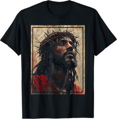Black Jesus Face Of Jesus Cross With Crown Of Thorns T-Shirt