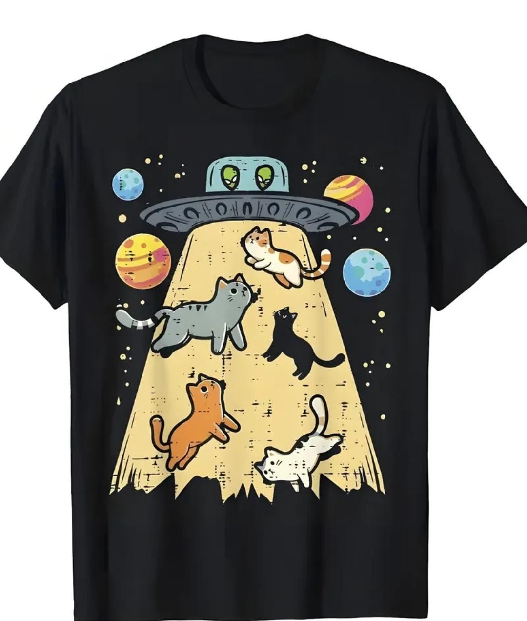Alien Abduction Cats UFO Flying Saucer Space T-Shirt