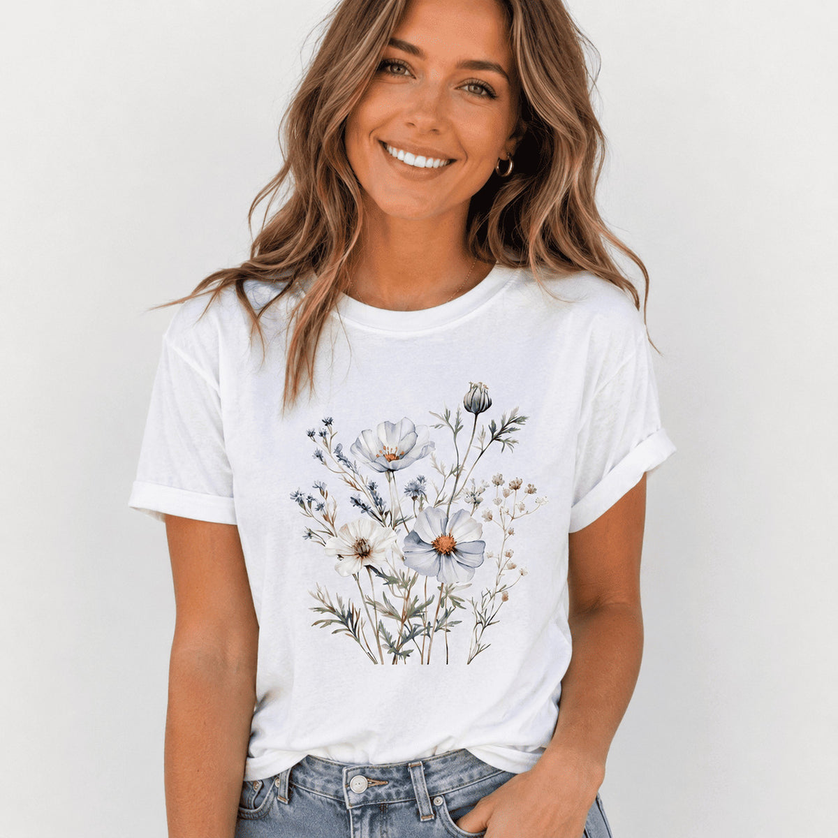 Wildflower Garden Print T-Shirt — Elegant Floral Top with a Pastoral Style
